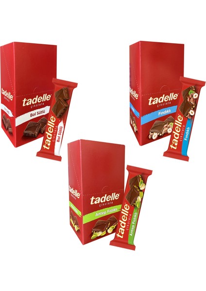 Tablet Çikolata 12X30 gr 3 Lü Karma / Fındıklı-Sütlü-Antep Fıstıklı