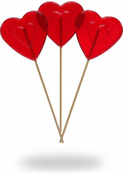 Büyük Boy 10 Adet Kalpli Sosyete Şeker 28 gr Lolipop Kırmızı Çubuklu Çocuk Doğum Günü Party