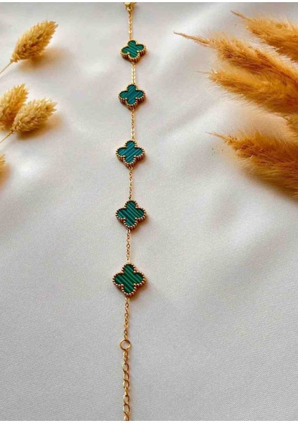 Gold Yeşil Yonca Model Çelik Bileklik fiyatları