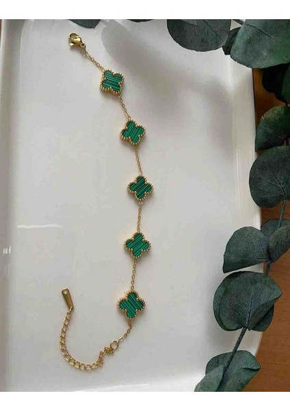Gold Yeşil Yonca Model Çelik Bileklik modelleri