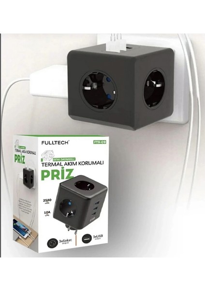 Termal Akım Korumalı Isıya Dayanıklı 3lü Du Tipi Priz 3x USB 1x Type-C