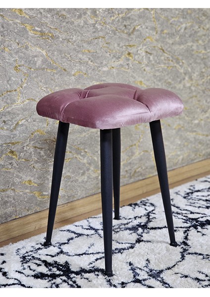 Kare Siyah Boyalı Konik Ayaklı Tabure - Oturak - Bar Taburesi - Ayaklı Tabure Pembe Renk 48 x 33 Boyut/ebat