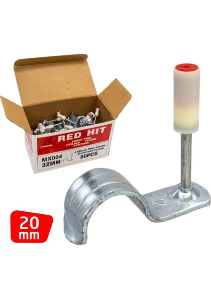 MX004 20MM Boru Sabitleme Kelepçeli Barutlu Çivi (80 Li Paket)