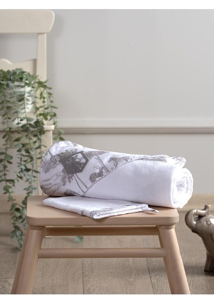 Üçgen Başlıklı Havlu + Kese - Safari - Gri - 90 x 90 cm