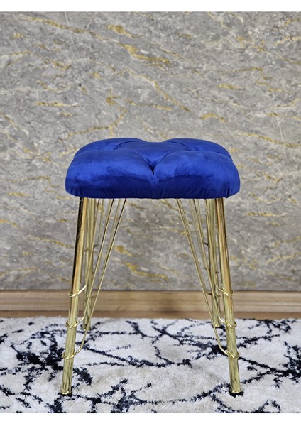 Kare Gold Kaplama Telli Ayaklı Tabure - Oturak - Bar Taburesi - Ayaklı Tabure Mavi Renk 48 x 33 Boyut/ebat modelleri