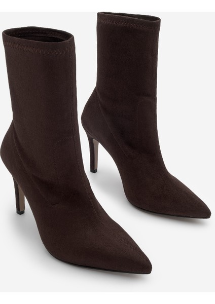Kadın Sivri Burun Acı Kahve Fermuarsız Streç Süet Topuklu Bot Pesina Kahve Süet indirimleri