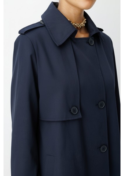 Lacivert Apoletli Klasik Maxi Mac Trençkot fırsatları