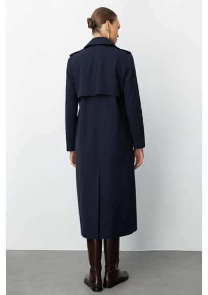 Lacivert Apoletli Klasik Maxi Mac Trençkot indirimleri