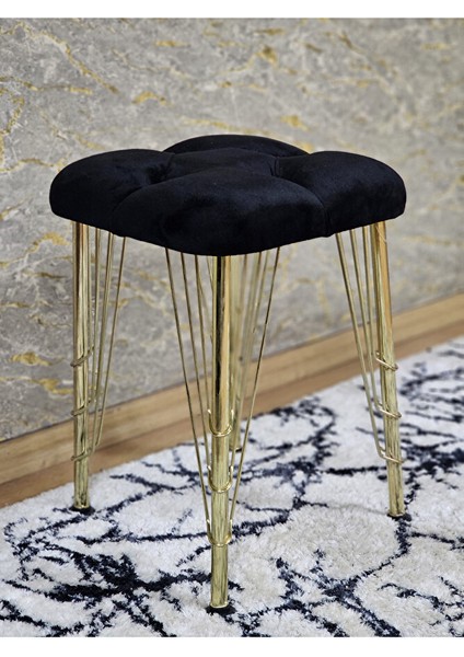 Kare Gold Kaplama Telli Ayaklı Tabure - Oturak - Bar Taburesi - Ayaklı Tabure Siyah Renk 48 x 33 Boyut/ebat