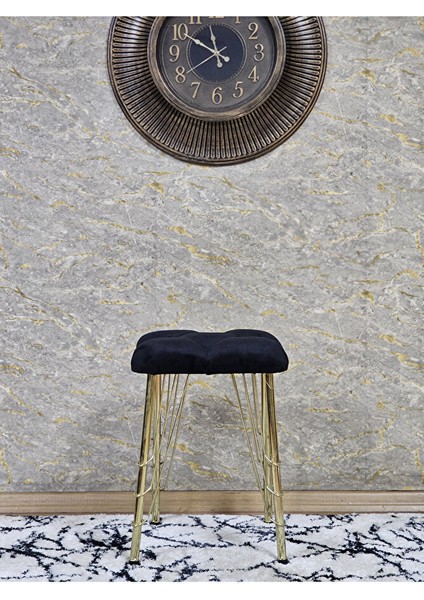 Kare Gold Kaplama Telli Ayaklı Tabure - Oturak - Bar Taburesi - Ayaklı Tabure Siyah Renk 48 x 33 Boyut/ebat fiyatları