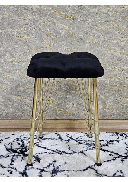 Kare Gold Kaplama Telli Ayaklı Tabure - Oturak - Bar Taburesi - Ayaklı Tabure Siyah Renk 48 x 33 Boyut/ebat modelleri