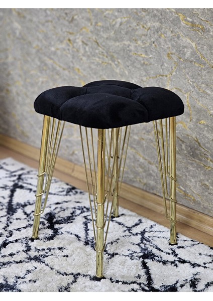 Kare Gold Kaplama Telli Ayaklı Tabure - Oturak - Bar Taburesi - Ayaklı Tabure Siyah Renk 48 x 33 Boyut/ebat fırsatları