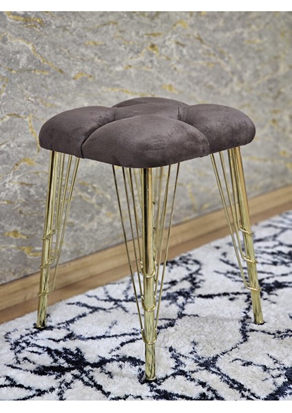 Kare Gold Kaplama Telli Ayaklı Tabure - Oturak - Bar Taburesi - Ayaklı Tabure Kahverengi Renk 48 x 33 Boyut/ebat