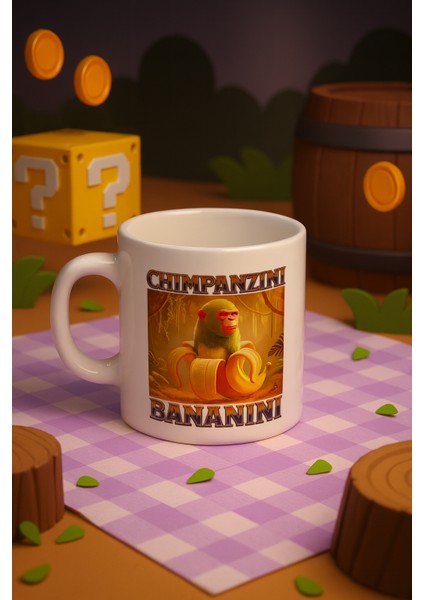 Chimpanzini Bananini Baskılı Kupa Bardak, Tung Tung Tung Sahur Hediyelik Kupa Fincan