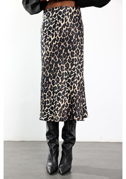 Kahverengi Leopar Desen Saten Etek 17538 fırsatları