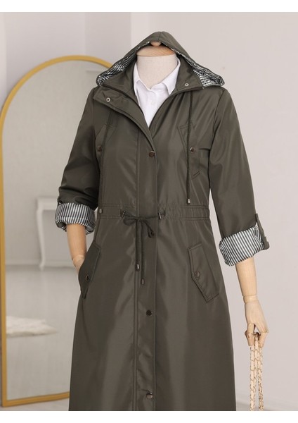 Astarı Çizgili Trençkot -Haki fiyatları