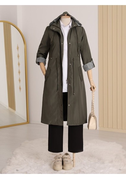 Astarı Çizgili Trençkot -Haki fırsatları