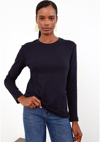 Lacivert Uzun Kollu Basic Tişört 1103 fırsatları