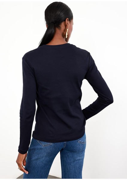 Lacivert Uzun Kollu Basic Tişört 1103 indirimleri