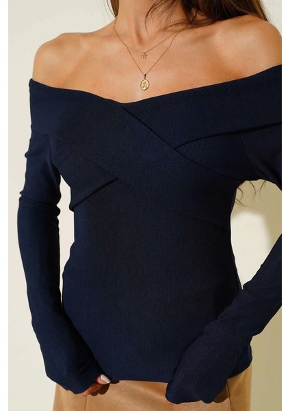 Madonna Çapraz Yaka Bluz Lacivert T4331 fırsatları