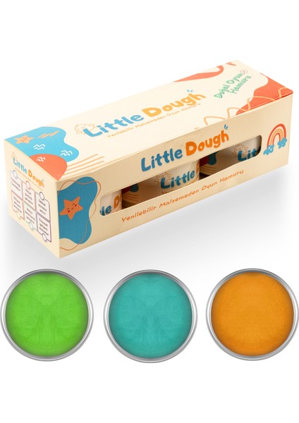 - 3'lü Doğal Oyun Hamuru - 3*150GRAM - Yeşil, Turkuaz, Turuncu