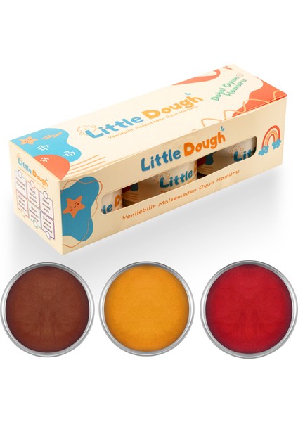 - 3'lü Doğal Oyun Hamuru - 3*150GRAM - Kahverengi, Turuncu, Kırmızı