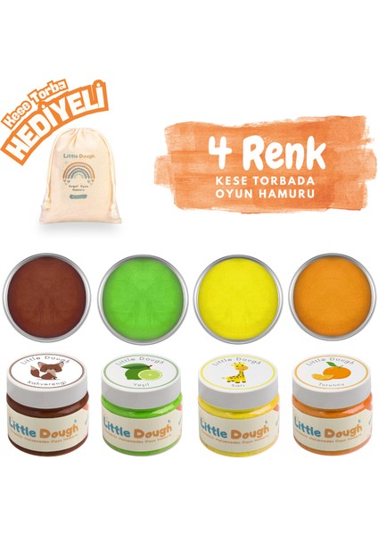- 4'lü Doğal Oyun Hamuru - 4*150GRAM - Kahverengi, Yeşil, Sarı, Turuncu