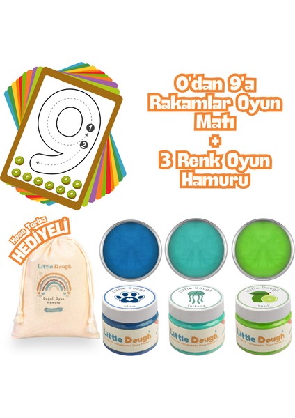 - 0’dan 9’a Sayı Oyun Matları, 3 Renkli Doğal Oyun Hamuru, 3X150GR, Mavi, Turkuaz, Yeşil