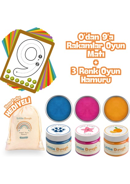 - 0’dan 9’a Sayı Oyun Matları, 3 Renkli Doğal Oyun Hamuru, 3X150GR Mavi, Pembe, Turuncu