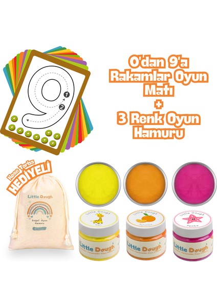 - 0’dan 9’a Sayı Oyun Matları, 3 Renkli Doğal Oyun Hamuru, 3X150GR, Sarı, Turuncu, Pembe