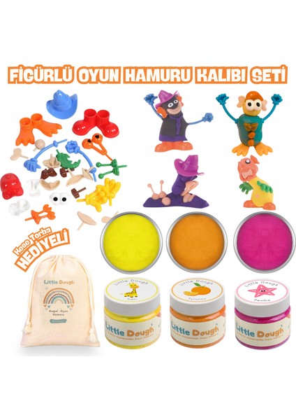 - Yaratıcı Figürlü Oyun Hamuru Kalıbı Seti - 3X150GR Doğal Oyun Hamuru -Sarı, Turuncu, Pembe