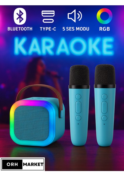 Çift Mikrofonlu Kablosuz Karaoke Bluetooth Rgb Işıklı, Taşınabilir, Usb/sd Destekli Parti Hoparlörü