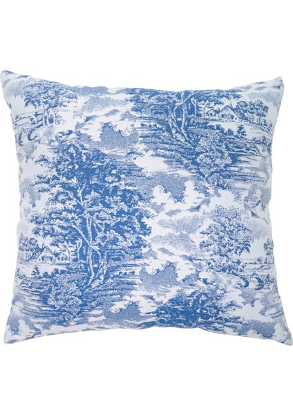 Yüksek Kaliteli Desenli Jakarlı Dokuma Kumaş Kırlent 45 x 43 cm (İçi Dolu) Mavi Ağırlıklı