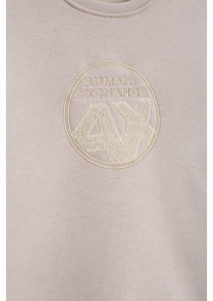 Krem Yazı Nakışlı Bisiklet Yaka Erkek Çocuk Şardonlu Sweatshirt 23247