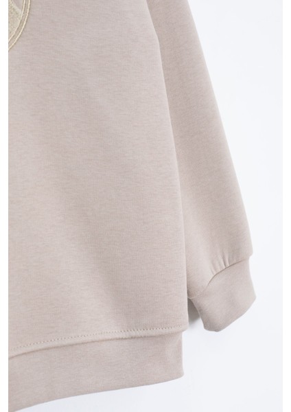 Krem Yazı Nakışlı Bisiklet Yaka Erkek Çocuk Şardonlu Sweatshirt 23247 modelleri