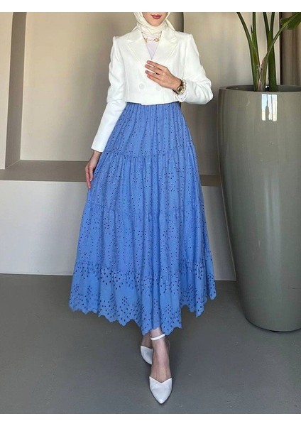 Fisto Işlemeli Katlamalı Etek -Mavi modelleri
