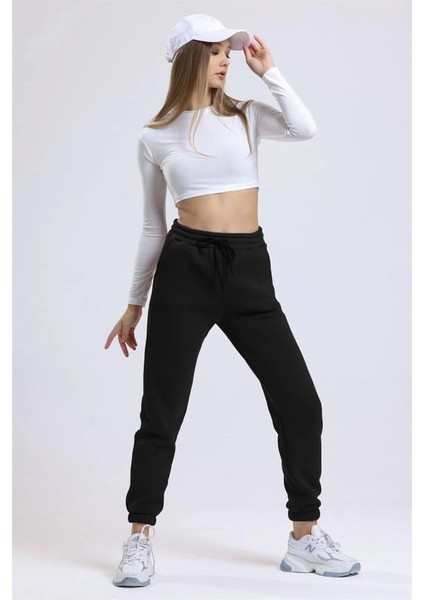 3 Iplik Şardonlu Paça Lastikli Eşofman Siyah IS001