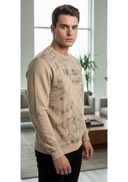 UNİSEX BİSİKLET YAKA BASKILI BEYZİK UZUN KOL SWEATSHİRT indirimleri