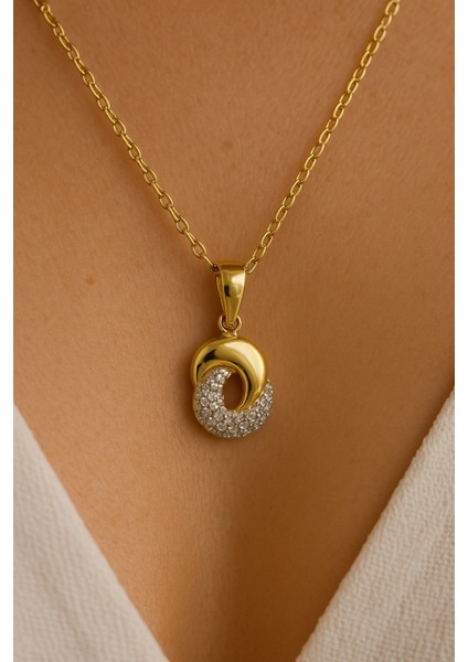 Zarif Zirkon Taşlı Tasarım Gold Gümüş Renk Atmaz Kararmaz Kadın Çelik Kolye indirimleri