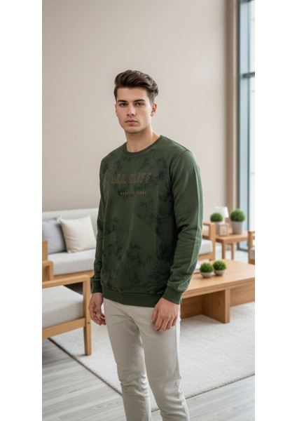 UNİSEX BİSİKLET YAKA BASKILI BEYZİK UZUN KOL SWEATSHİRT indirimleri