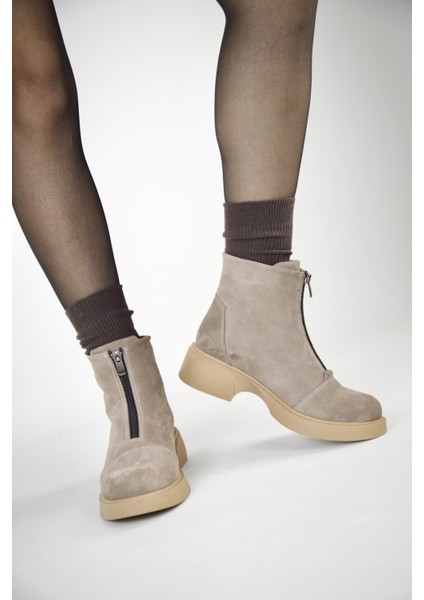 217451115-32 Zenne Kadın Bot Vizon Deri Süet