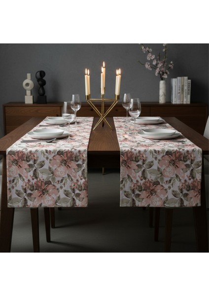 Jakarlı Dokuma Dekoratif Runner 45 x 140 cm Pembe Çiçekli fiyatları