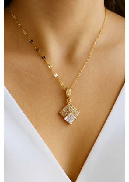 Zarif Baget Zirkon Taşlı Tasarım Renk Atmaz Kararmaz Kadın Çelik Kolye indirimleri