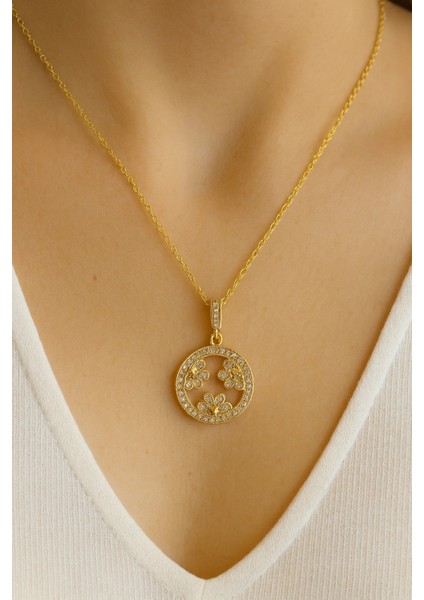 Zarif Zirkon Taşlı Oval Çiçek Tasarım Renk Atmaz Kararmaz Kadın Çelik Kolye fırsatları