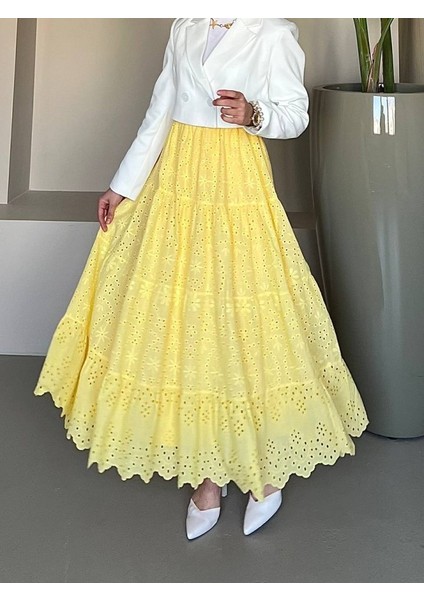 Fisto Işlemeli Katlamalı Etek -Sarı