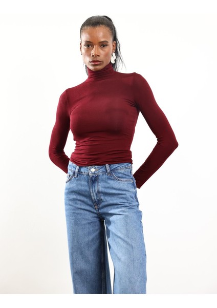 Bordo Boğazlı Transparan Bluz 25226 modelleri