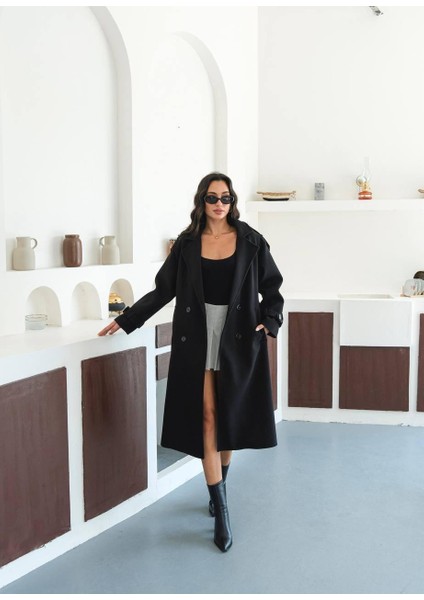 Premium Oversize Modern Siyah Kaşe Kaban fiyatları