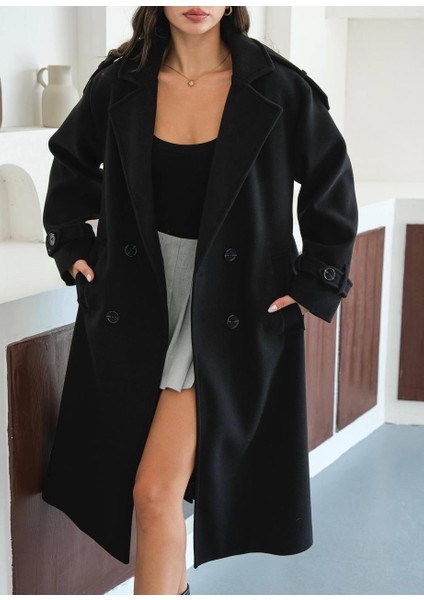 Premium Oversize Modern Siyah Kaşe Kaban modelleri