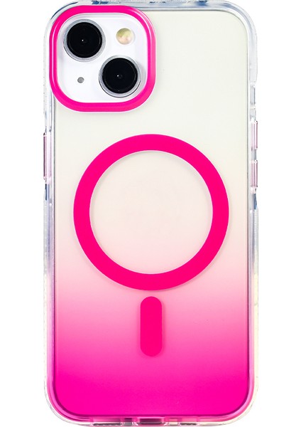 iPhone Uyumlu 13 Kılıf M-Safe Şarj Özellikli Transparan Renk Geçişli Zore Toros Kapak-Rose Pembe