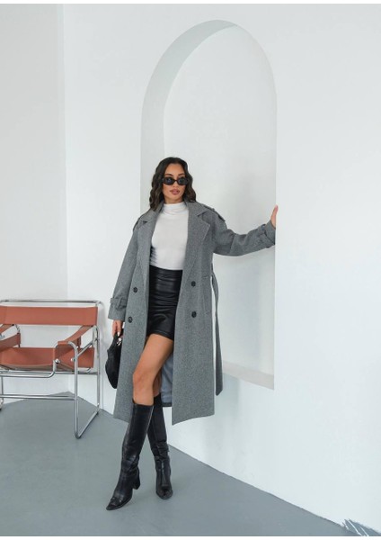 Premium Oversize Modern Gri Kaşe Kaban